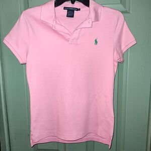 Pink Ralph Lauren Polo Shirt with Green Logo